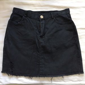 Black Distressed Denim Skirt
